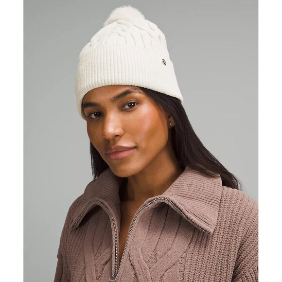 Cable-Knit Pom-Pom Beanie - Bone